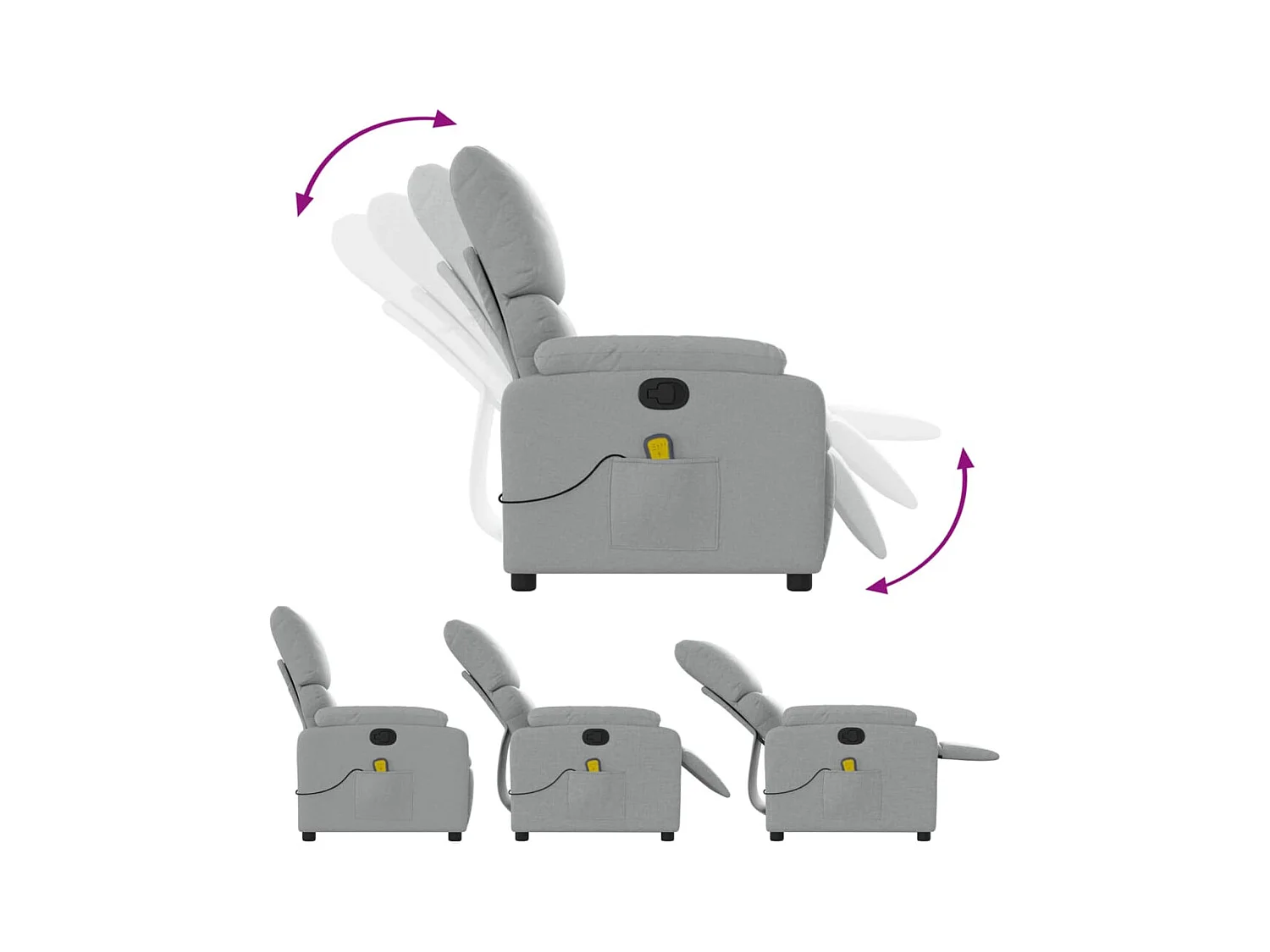 Fauteuil inclinable-Chaise de relax-Fauteuil de Massage gris clair tissu SHL4908