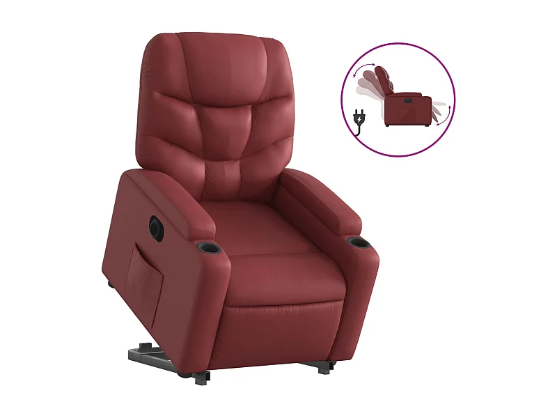 Fauteuil inclinable électrique-Chaise de relax-Fauteuil salon rouge bordeaux similicuir SHL3366