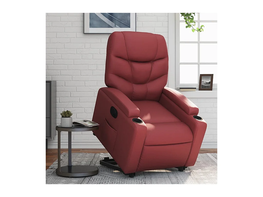 Silla de relax | Sillón elevable eléctrico cuero artificial rojo tinto SHL2625