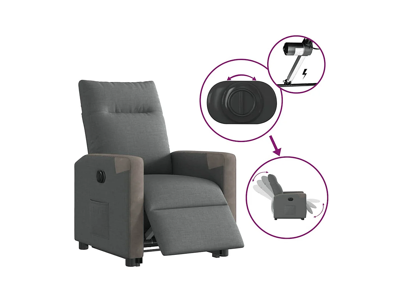 Sillón de relax | Silla | Sillón reclinable eléctrico de tela gris oscuro SHL6952