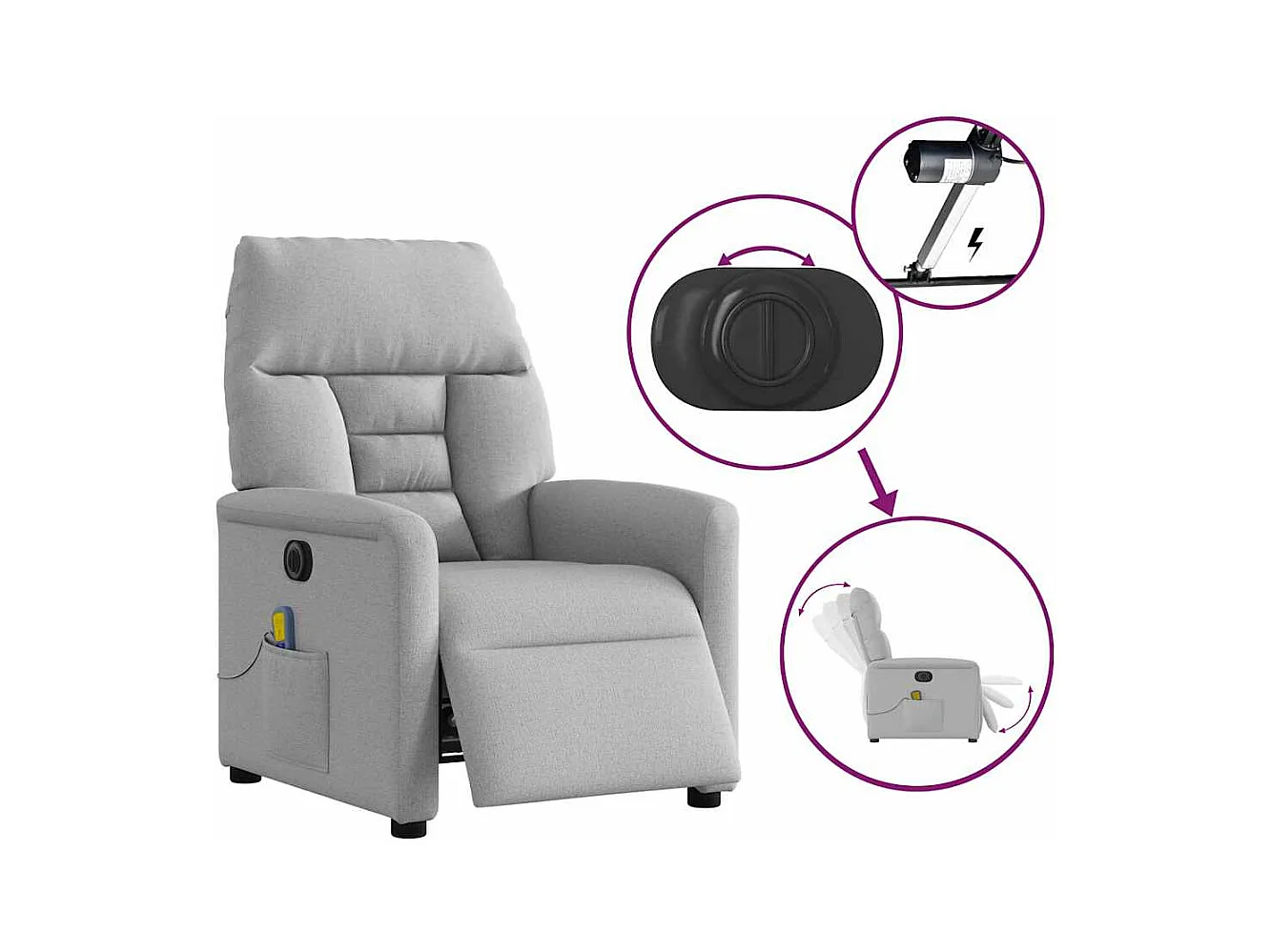 Sillón de relax | Sillón reclinable de masaje eléctrico tela gris nube SHL5190