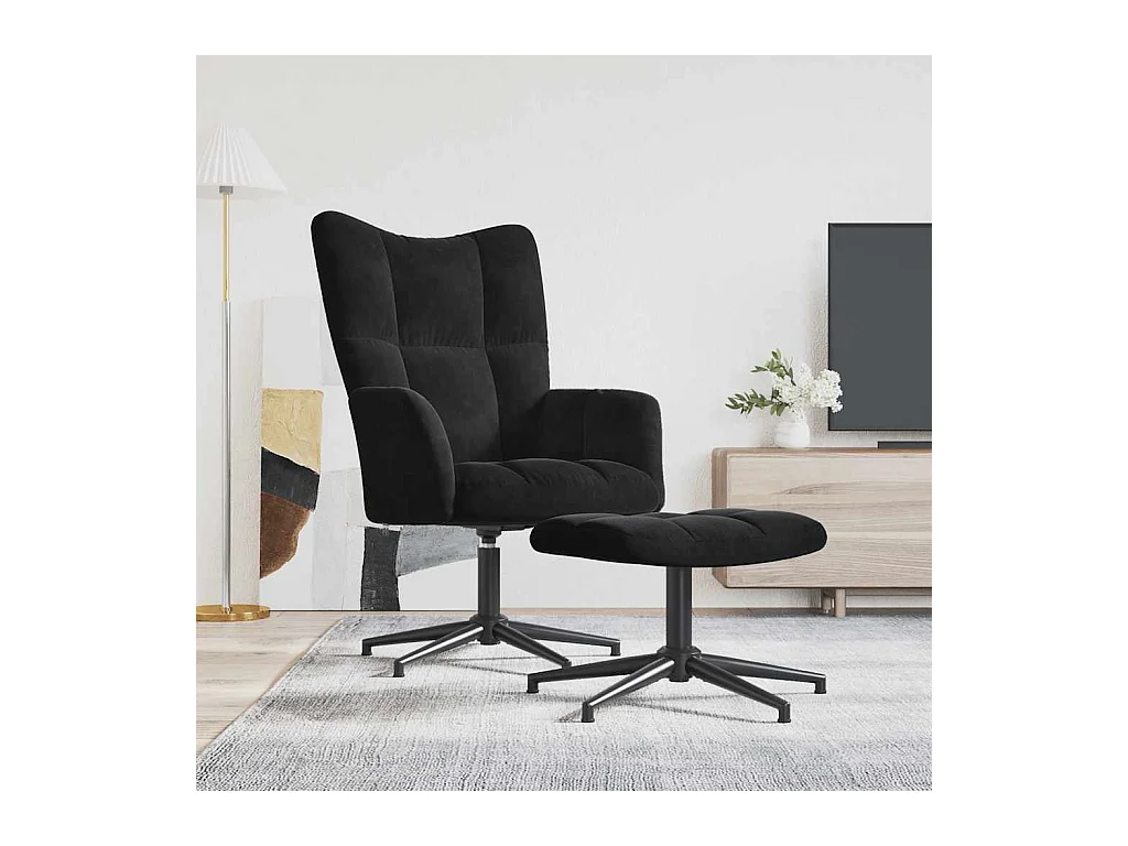Sillón de relax | Silla de relax con taburete terciopelo negro SHL9297