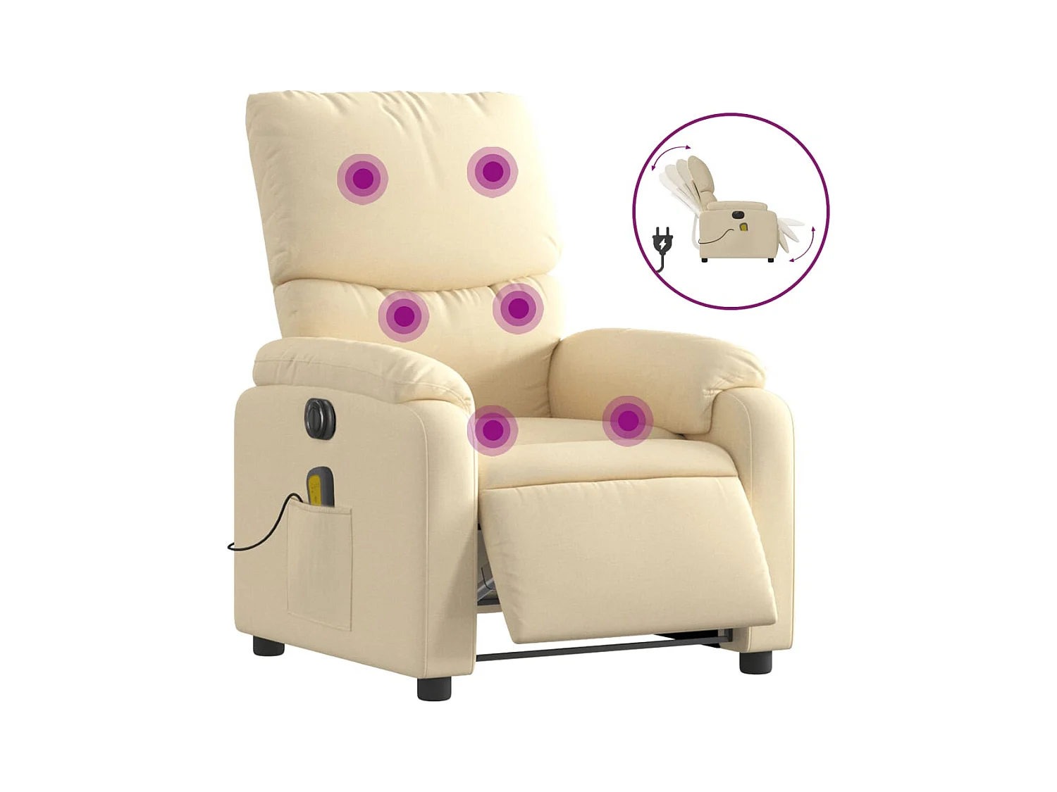 Sillón de relax | Sillón reclinable de masaje eléctrico tela color crema SHL6964