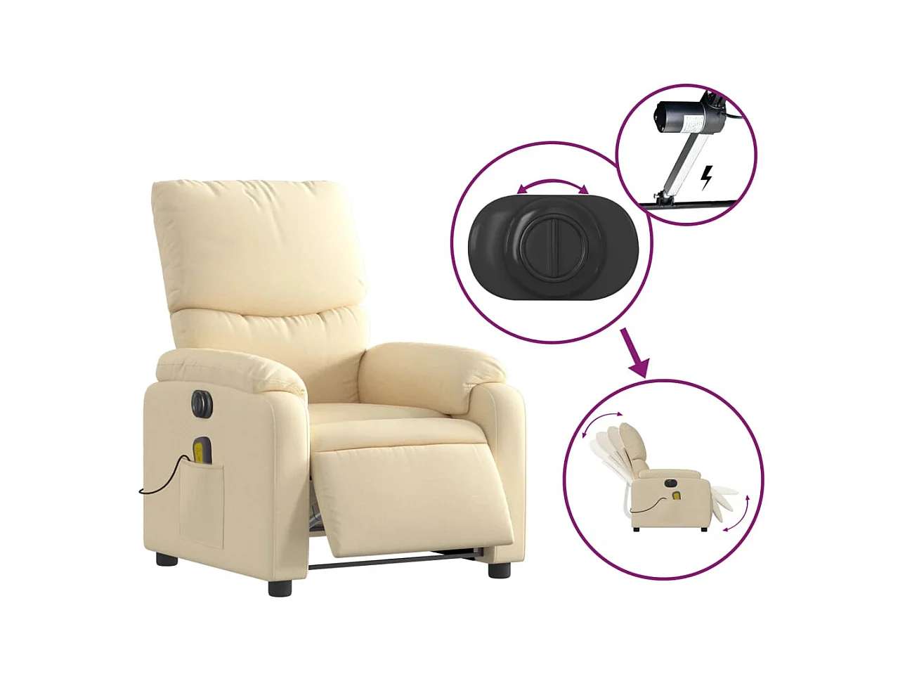 Sillón de relax | Sillón reclinable de masaje eléctrico tela color crema SHL6964