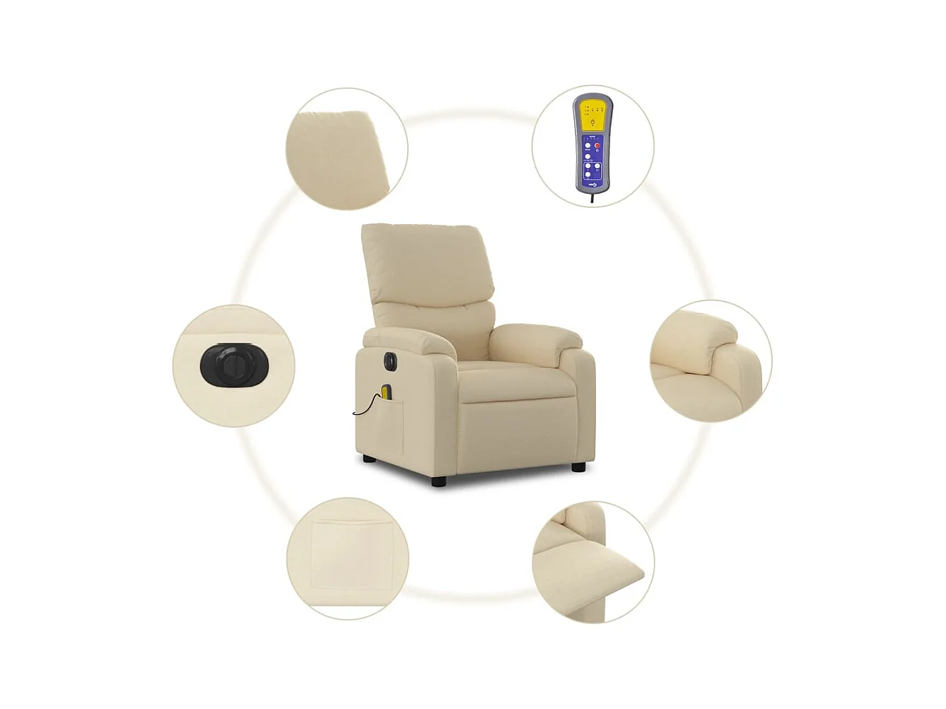 Sillón de relax | Sillón reclinable de masaje eléctrico tela color crema SHL6964