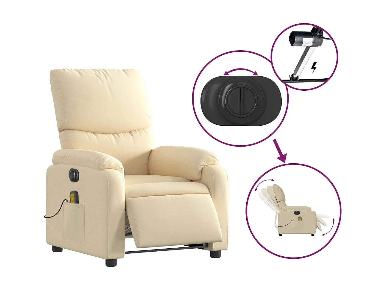 Fauteuil inclinable électrique-Chaise-Fauteuil de Massage crème tissu SHL1955