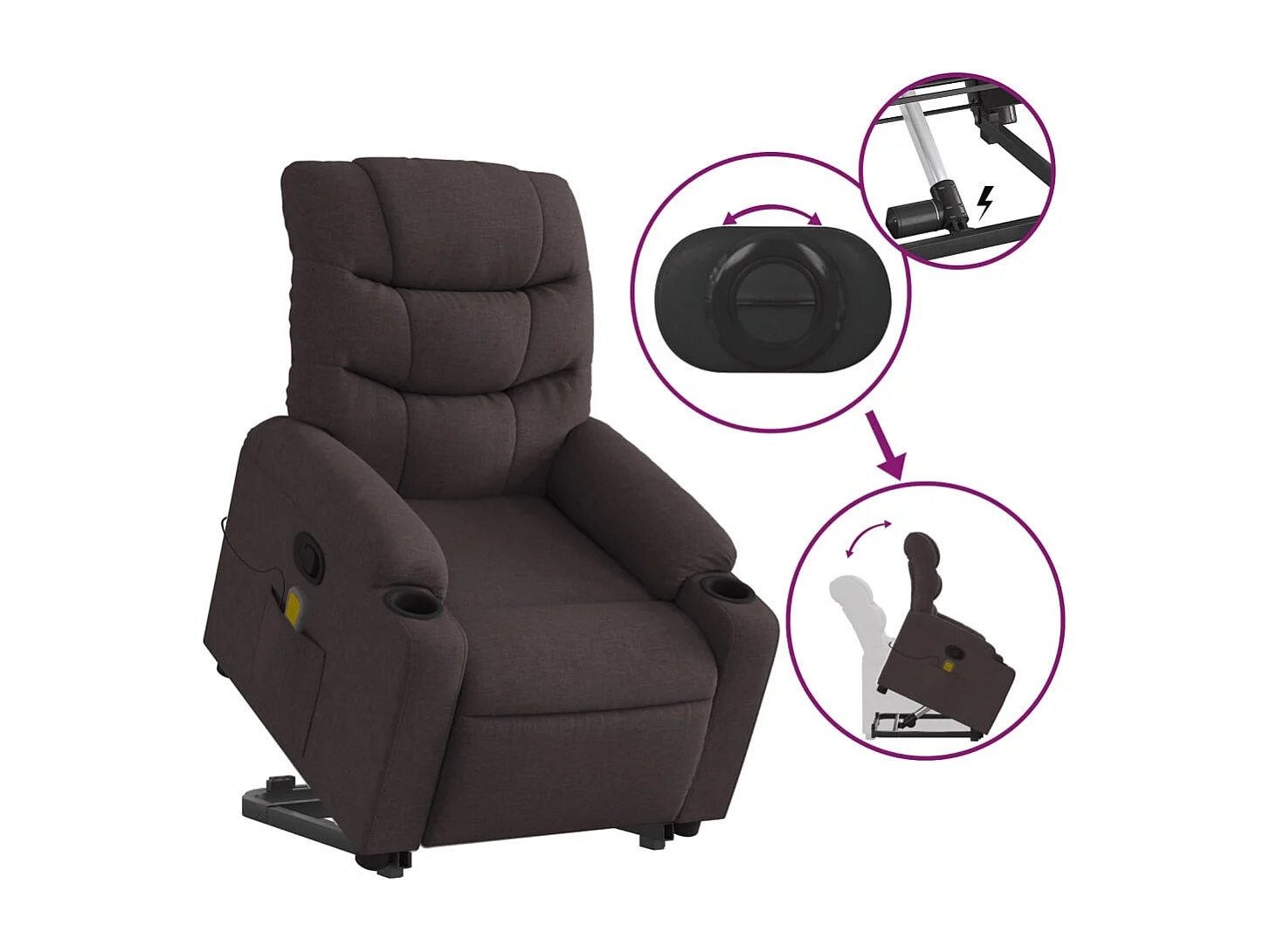 Fauteuil inclinable-Chaise de relax-Fauteuil de Massage Marron foncé Tissu SHL3481