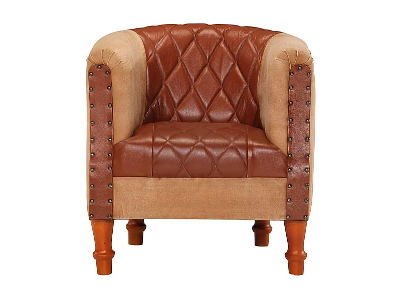 Sillón | Silla de cuero auténtico y madera maciza de mango marrón SHL6869