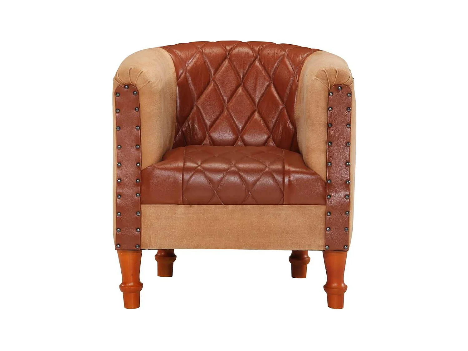 Fauteuil de salon-Chaise cabriolet marron cuir véritable bois de manguier massif SHL1166