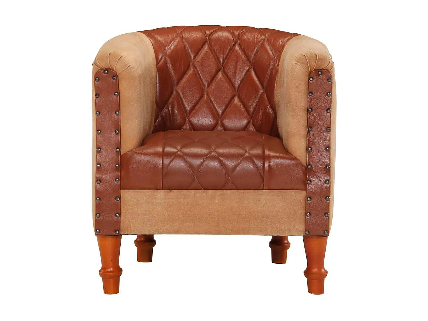 Fauteuil de salon-Chaise cabriolet marron cuir véritable bois de manguier massif SHL1166