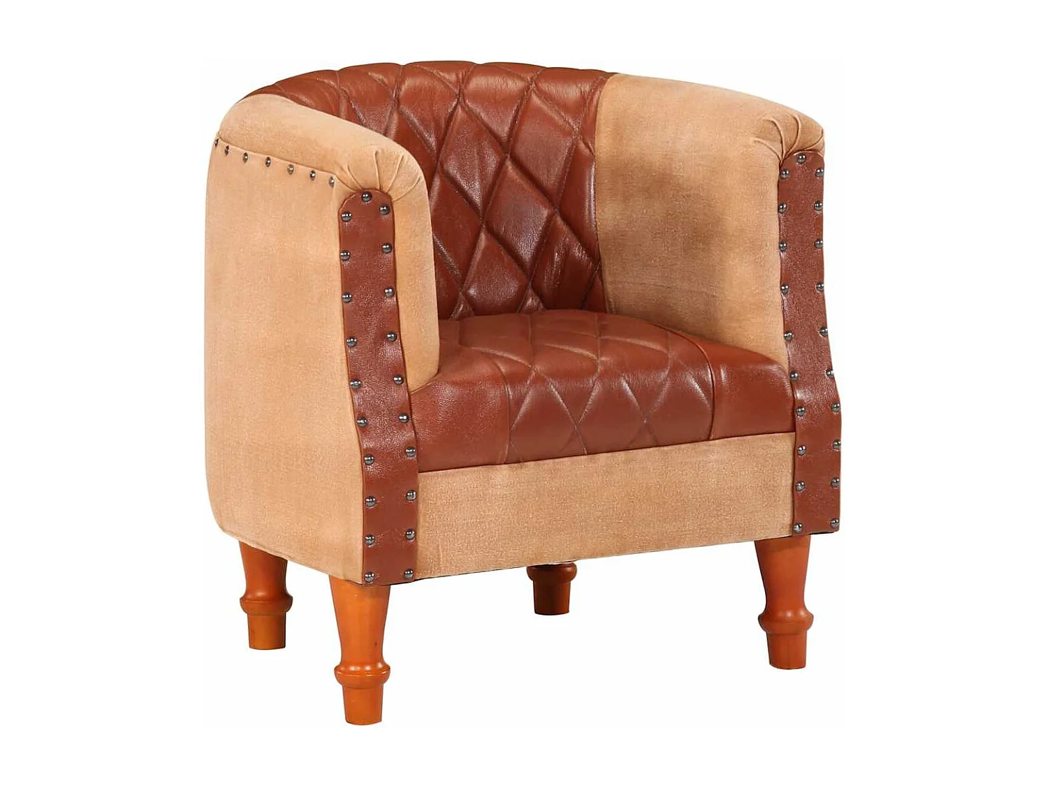 Fauteuil de salon-Chaise cabriolet marron cuir véritable bois de manguier massif SHL1166