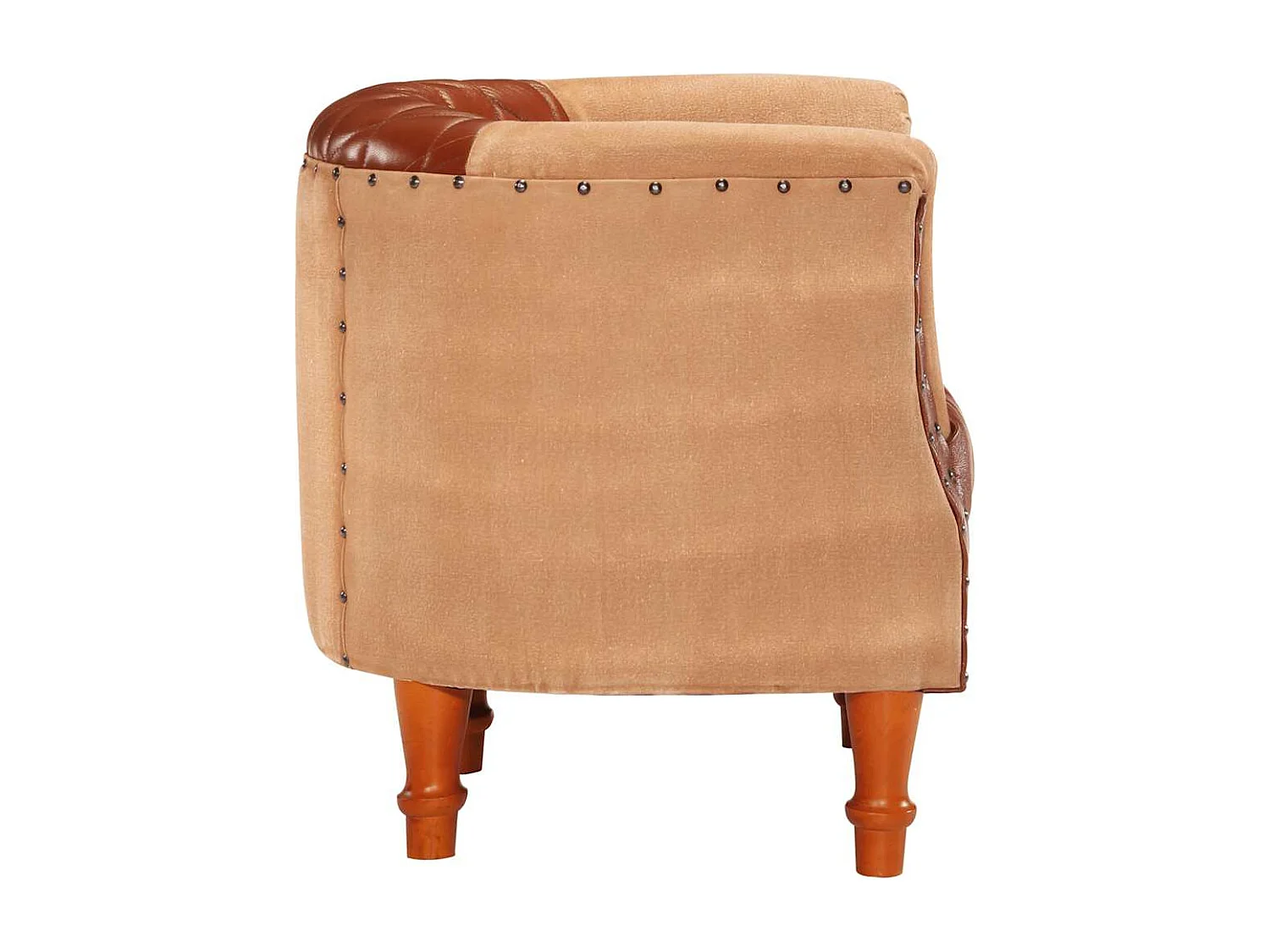 Fauteuil de salon-Chaise cabriolet marron cuir véritable bois de manguier massif SHL1166