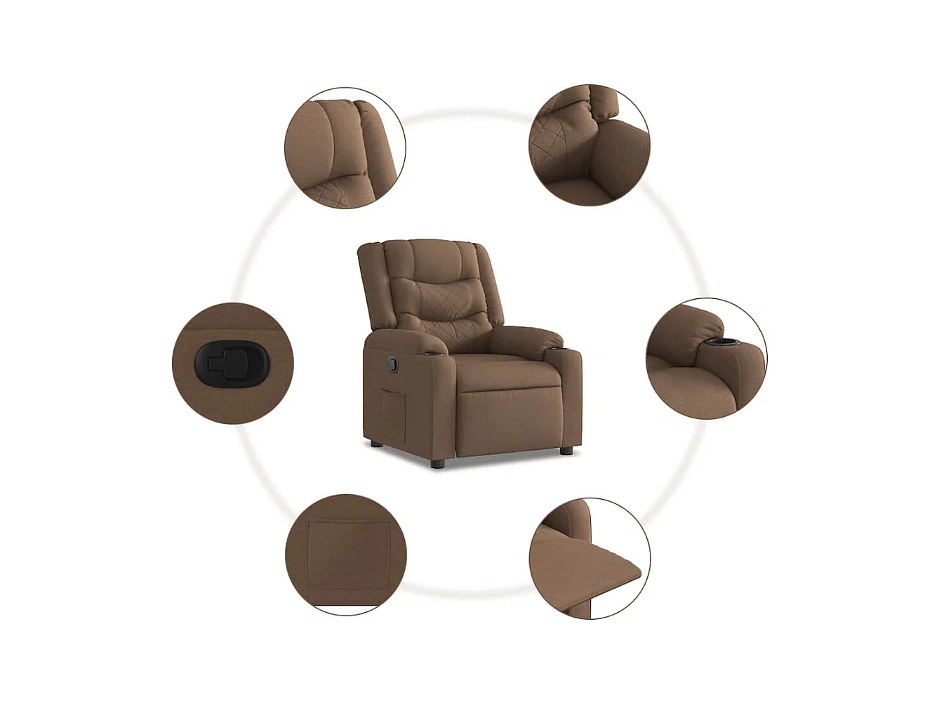 Poltrona | Cadeira Relax | Cadeira reclinável tecido castanho SHL898574