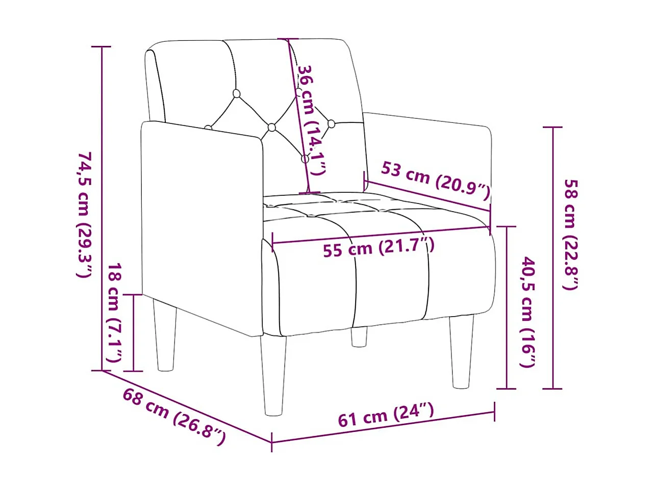 Fauteuil Salon-Chaise de relax avec accoudoirs marron 55 cm velours SHL2156