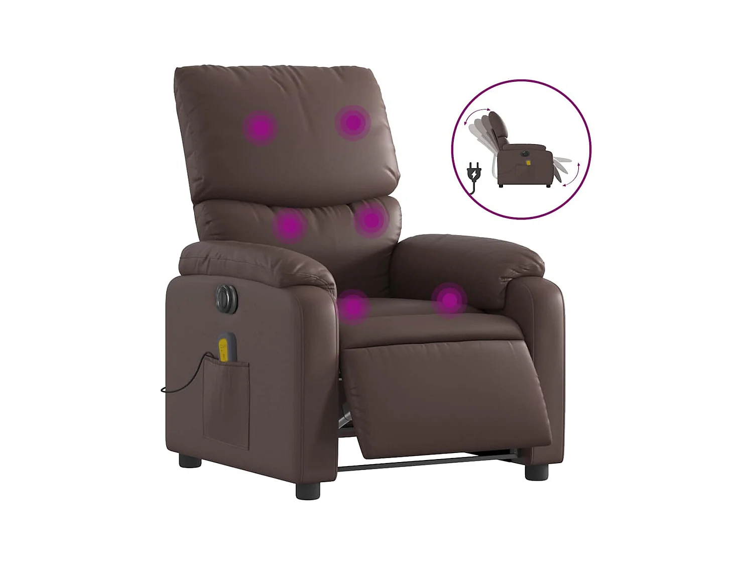 Sillón de salón | Silla | Sillón de masaje reclinable eléctrico cuero sintético marrón SHL4835