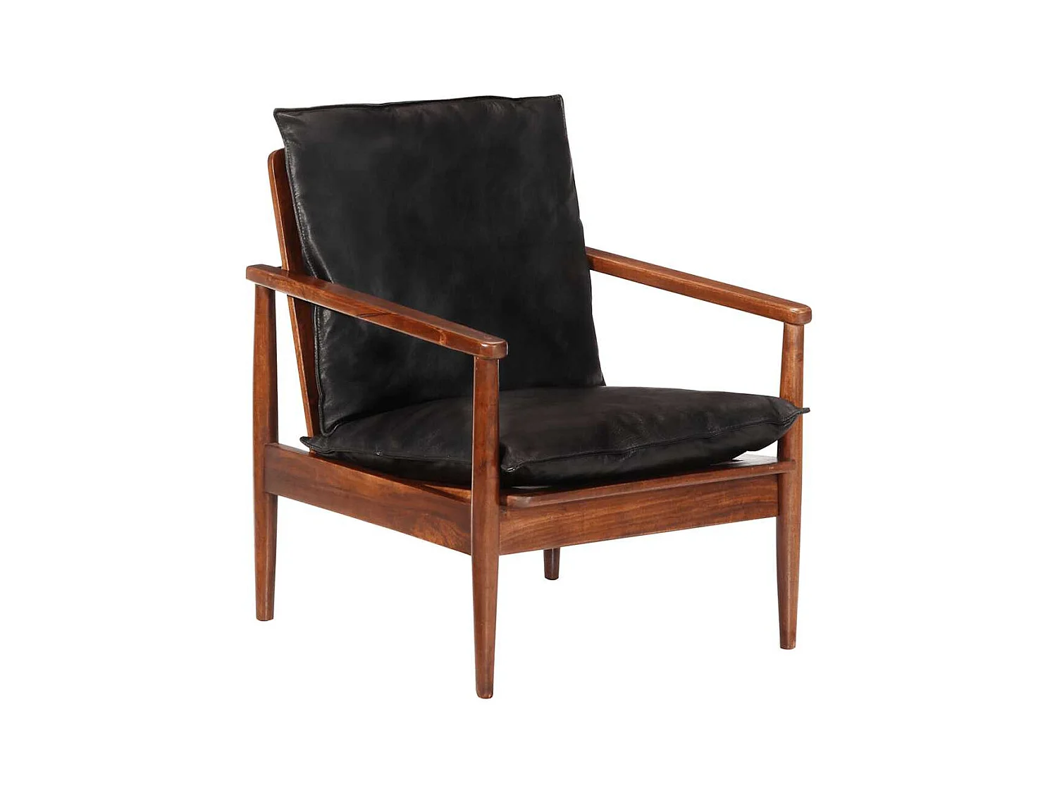 Fauteuil salon-Chaise d'appoint-Fauteuil noir cuir véritable et bois d'acacia solide SHL5223