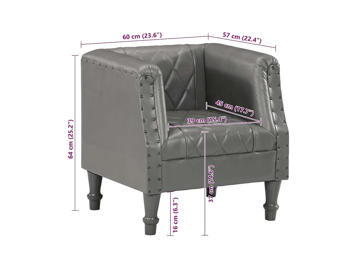 Sillón | Silla de cuero de cabra auténtico gris SHL9835