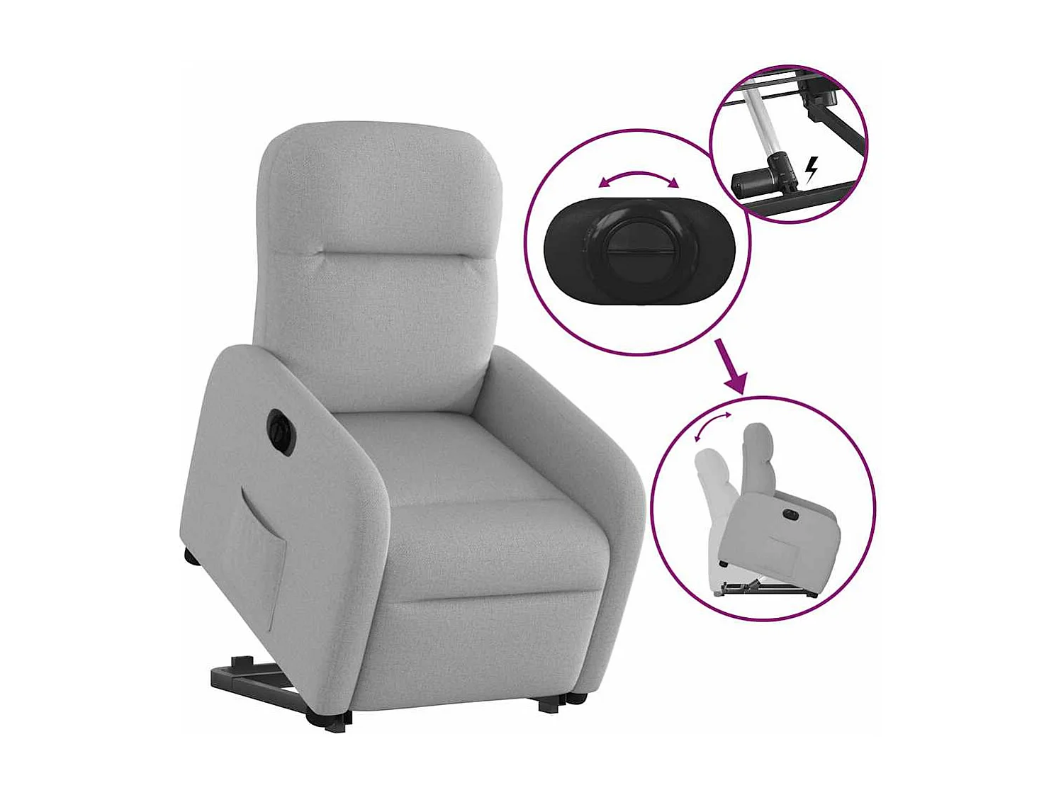 Silla de relax | Sillón eléctrico reclinable elevable de tela gris nube SHL2324