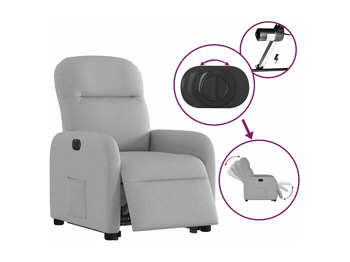 Silla de relax | Sillón eléctrico reclinable elevable de tela gris nube SHL2324