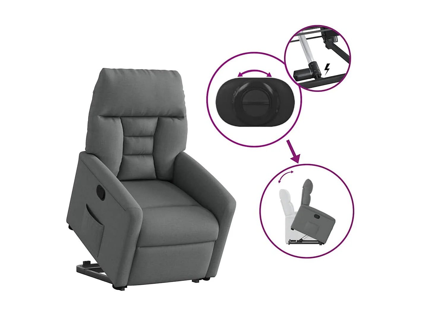 Fauteuil inclinable-Chaise de relax-Fauteuil TV Gris foncé Tissu SHL1704