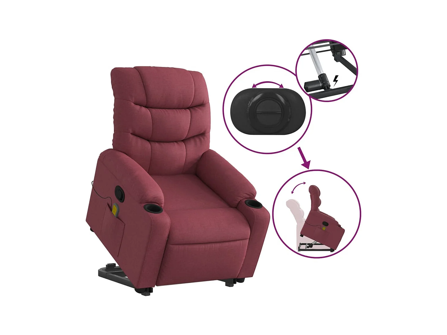 Poltrona de massagens reclin. elevatória tecido vermelho tinto SHL571220