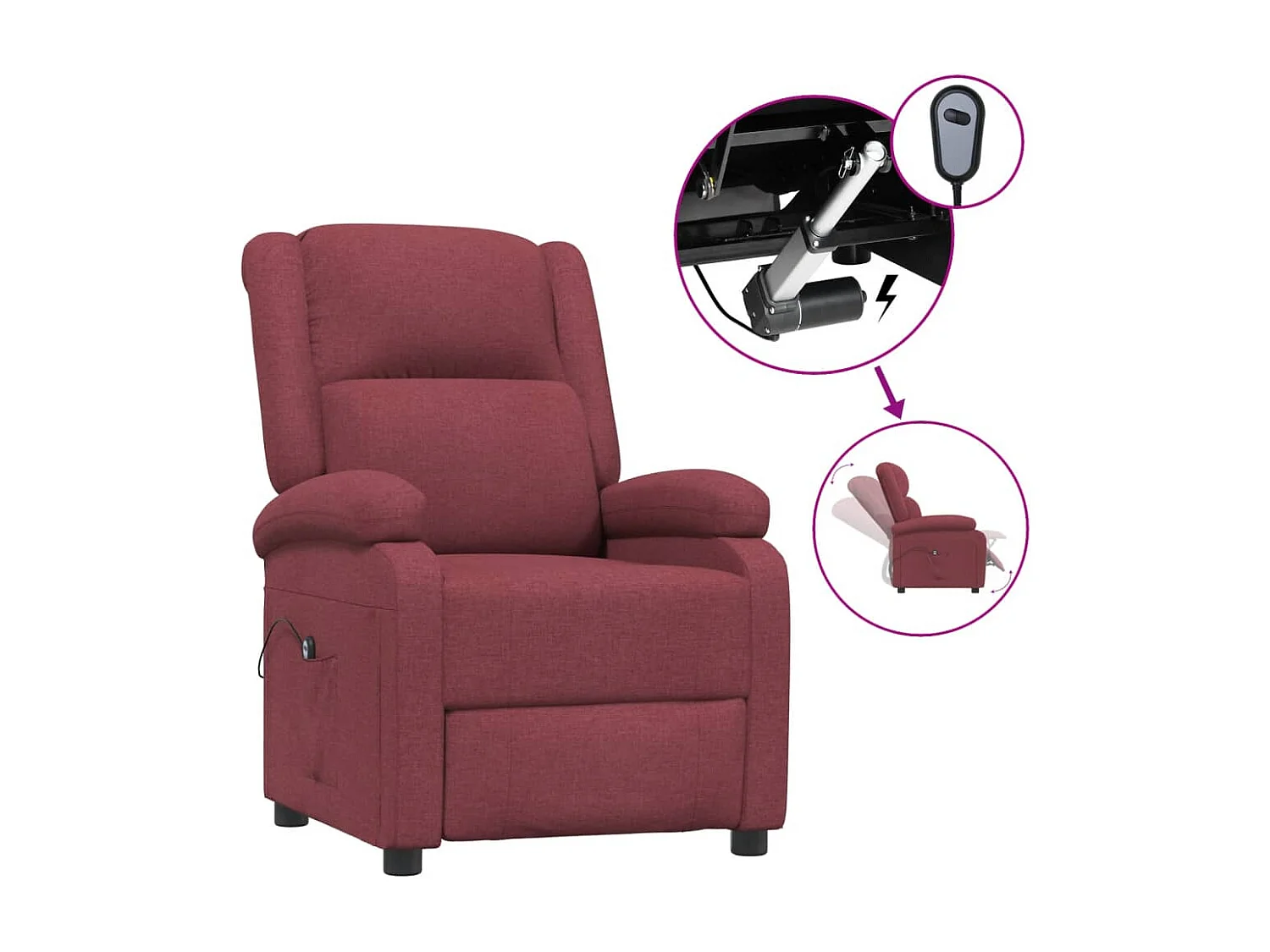 Fauteuil inclinable électrique-Chaise de relax Rouge bordeaux Tissu SHL5449