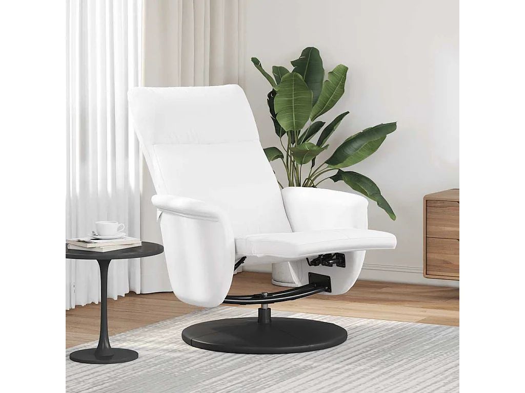 Relaxsessel | Lounge Sessel für Wohnzimmer mit Fußteil Weiß Kunstleder SHL48284