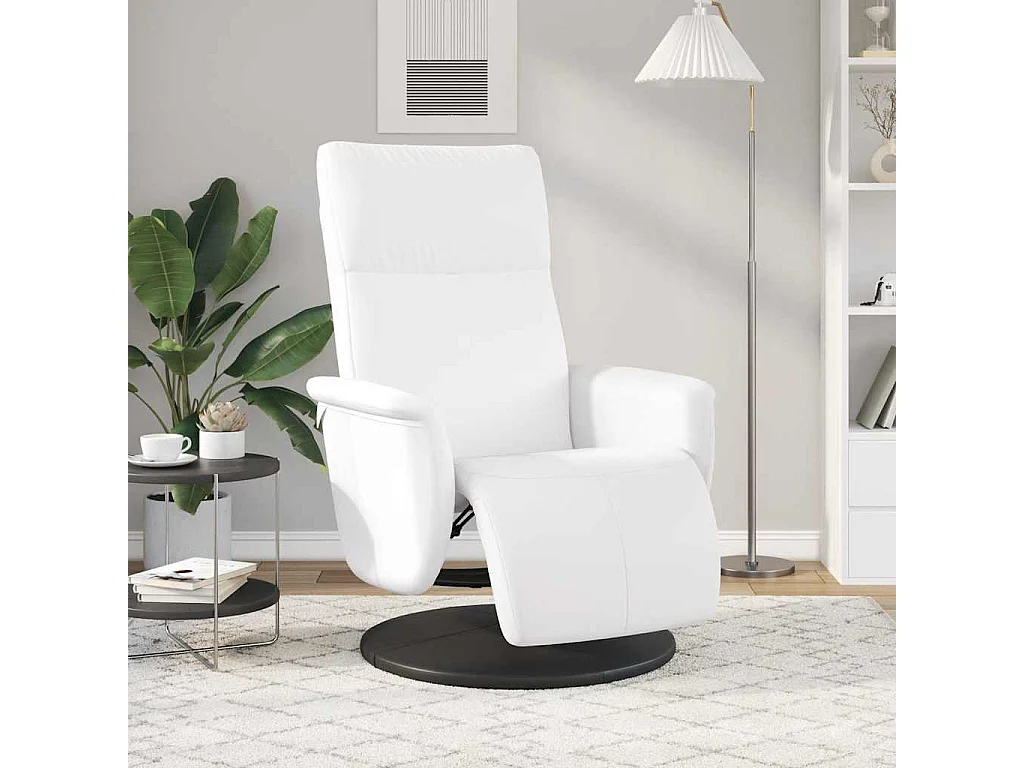 Relaxsessel | Lounge Sessel für Wohnzimmer mit Fußteil Weiß Kunstleder SHL48284