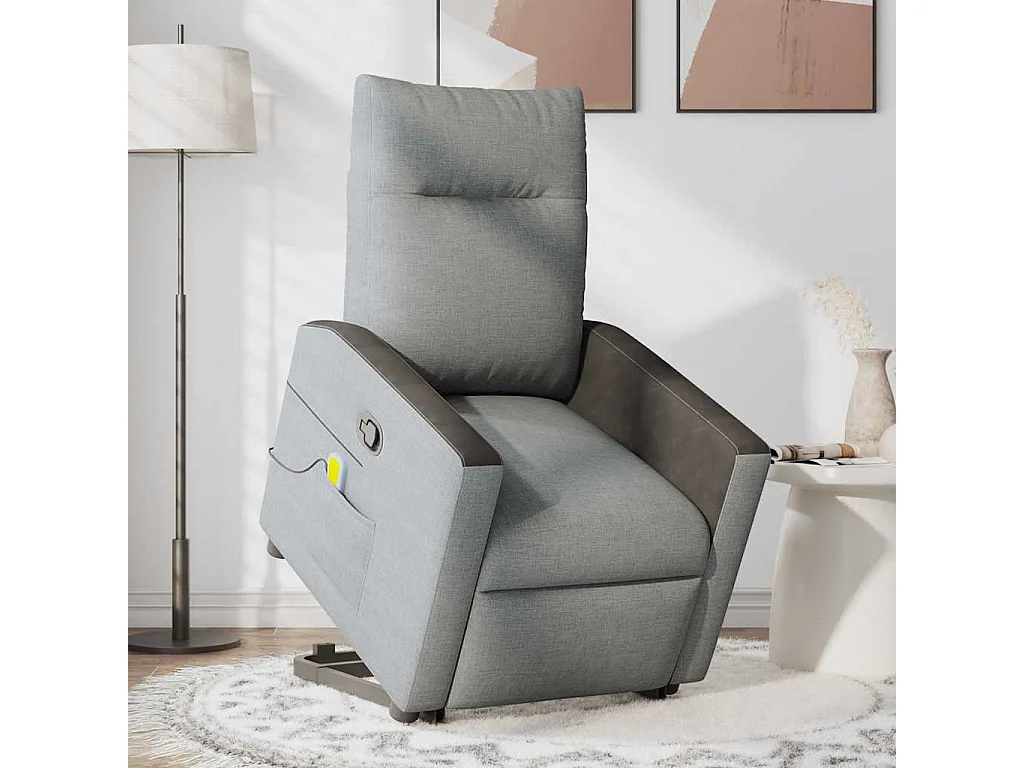 Massagesessel mit Aufstehhilfe | Relaxsessel Hellgrau Stoff SHL10167