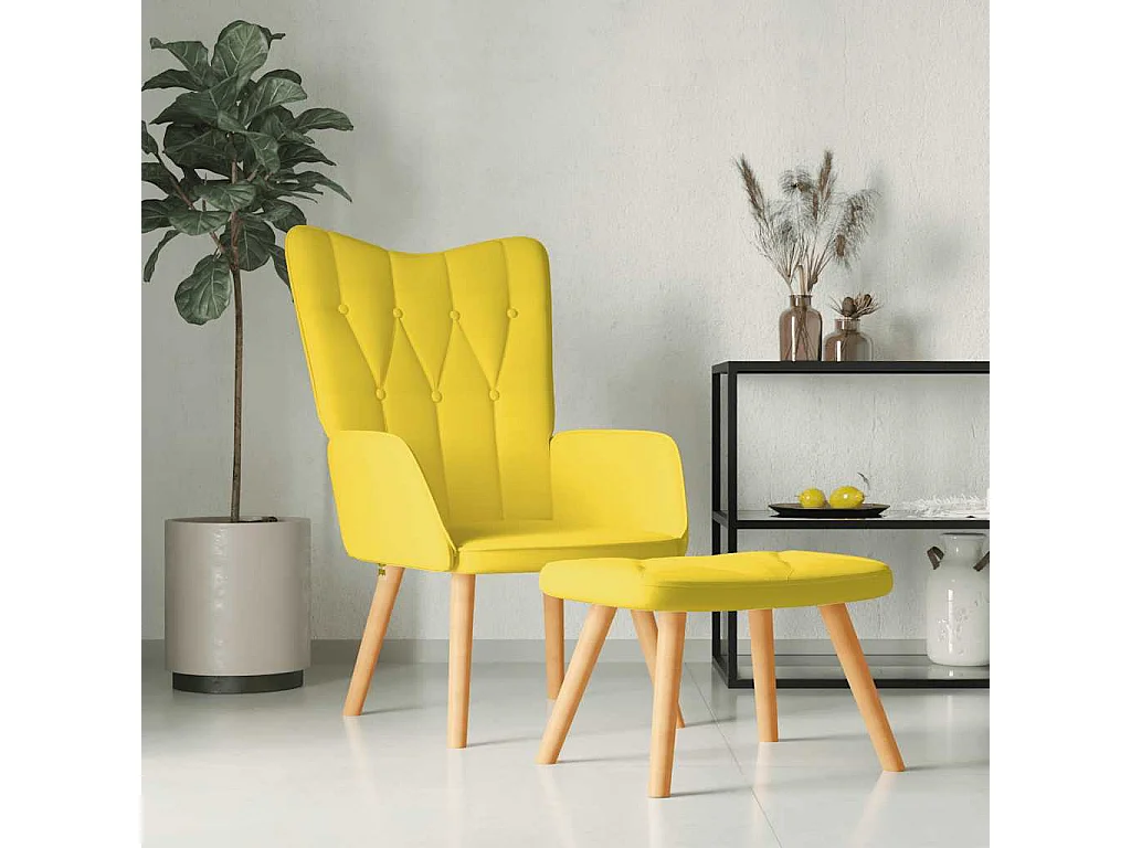 Relaxsessel mit Hocker | Lounge Sessel indoor Senfgelb Stoff SHL72800