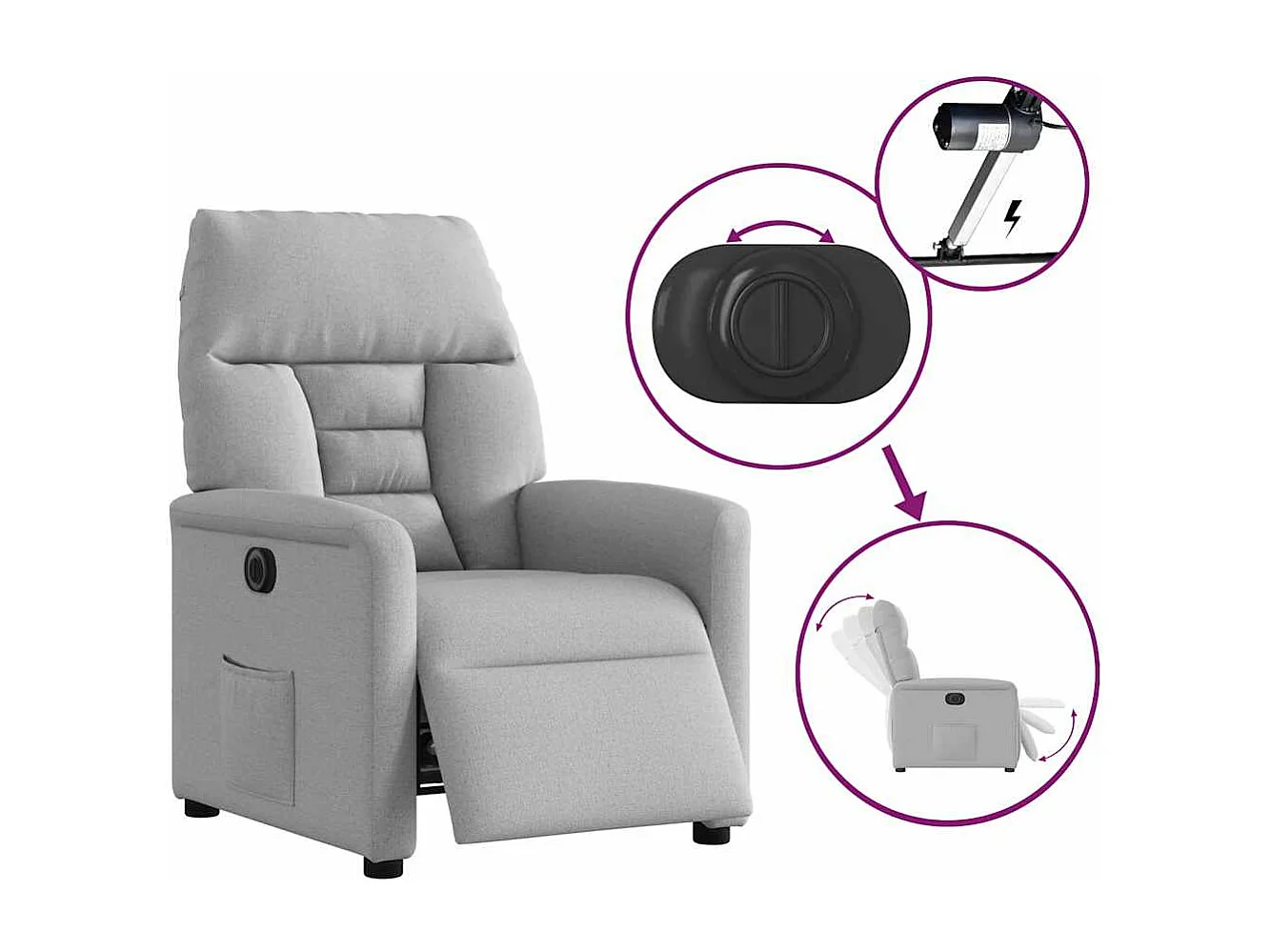 Fauteuil inclinable électrique-Chaise de relax-Fauteuil TV gris nuage tissu SHL4074
