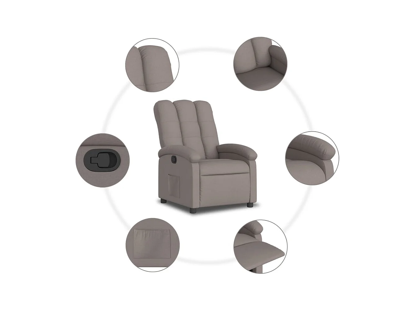 Sillón de relax | Silla | Sillón reclinable de tela gris taupe SHL2734