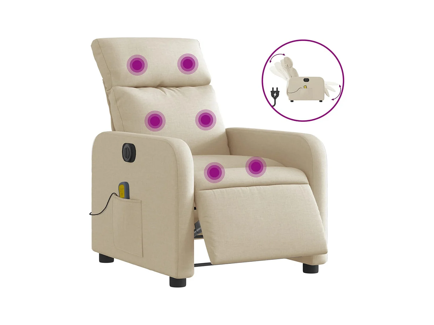 Fauteuil inclinable électrique-Chaise de relax-Fauteuil de Massage crème tissu SHL1746