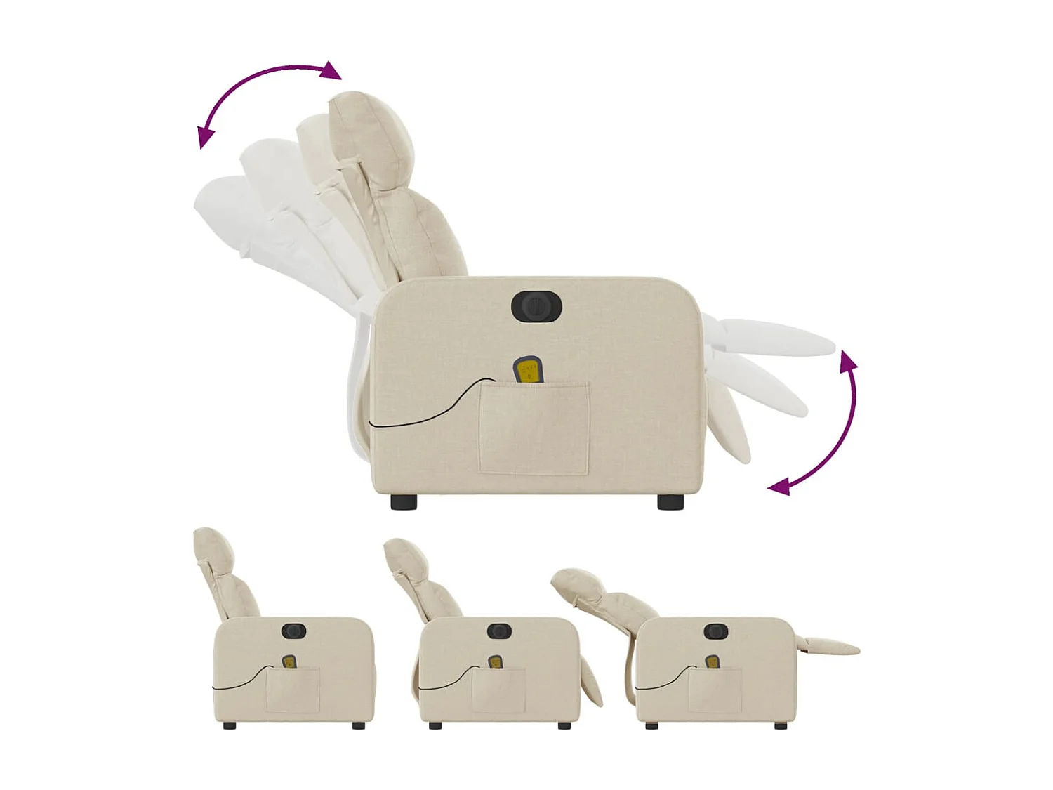 Fauteuil inclinable électrique-Chaise de relax-Fauteuil de Massage crème tissu SHL1746