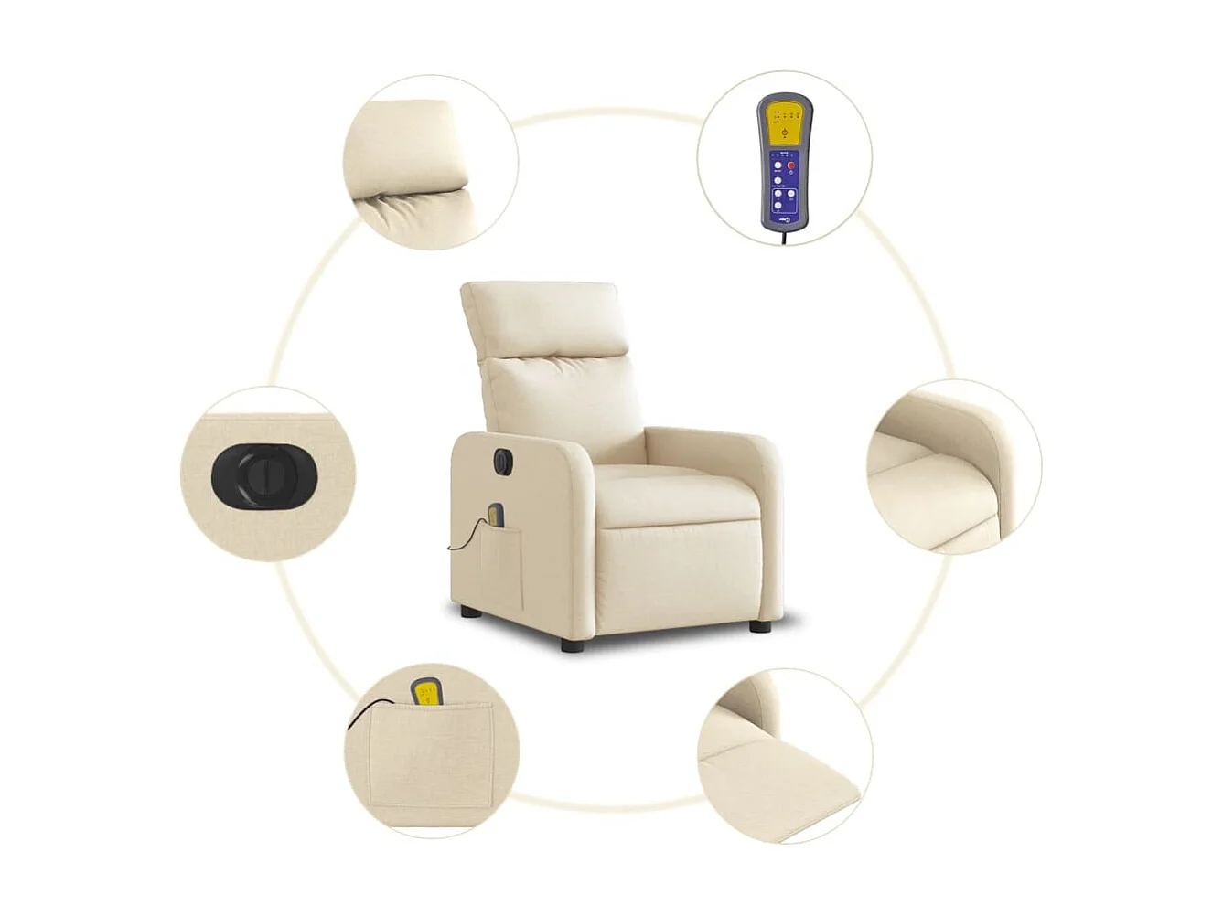 Fauteuil inclinable électrique-Chaise de relax-Fauteuil de Massage crème tissu SHL1746