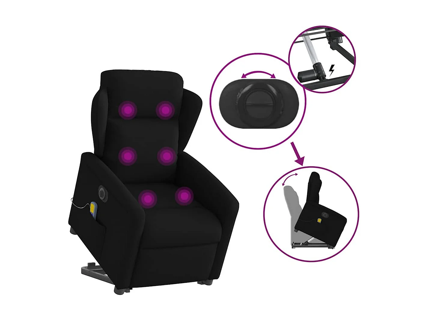 Fauteuil inclinable électrique-Chaise de relax-Fauteuil de Massage Noir Tissu SHL3329