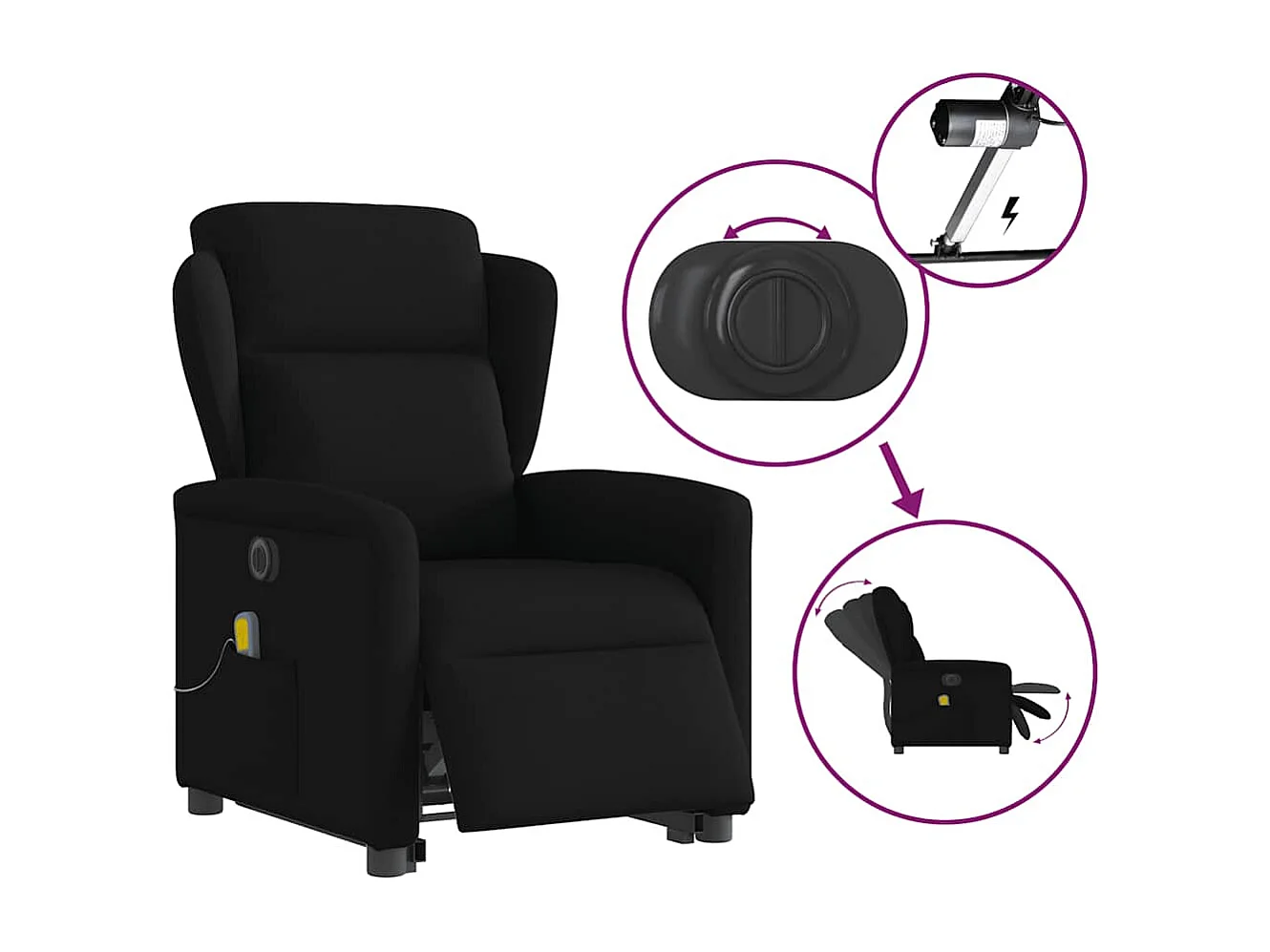 Fauteuil inclinable électrique-Chaise de relax-Fauteuil de Massage Noir Tissu SHL3329