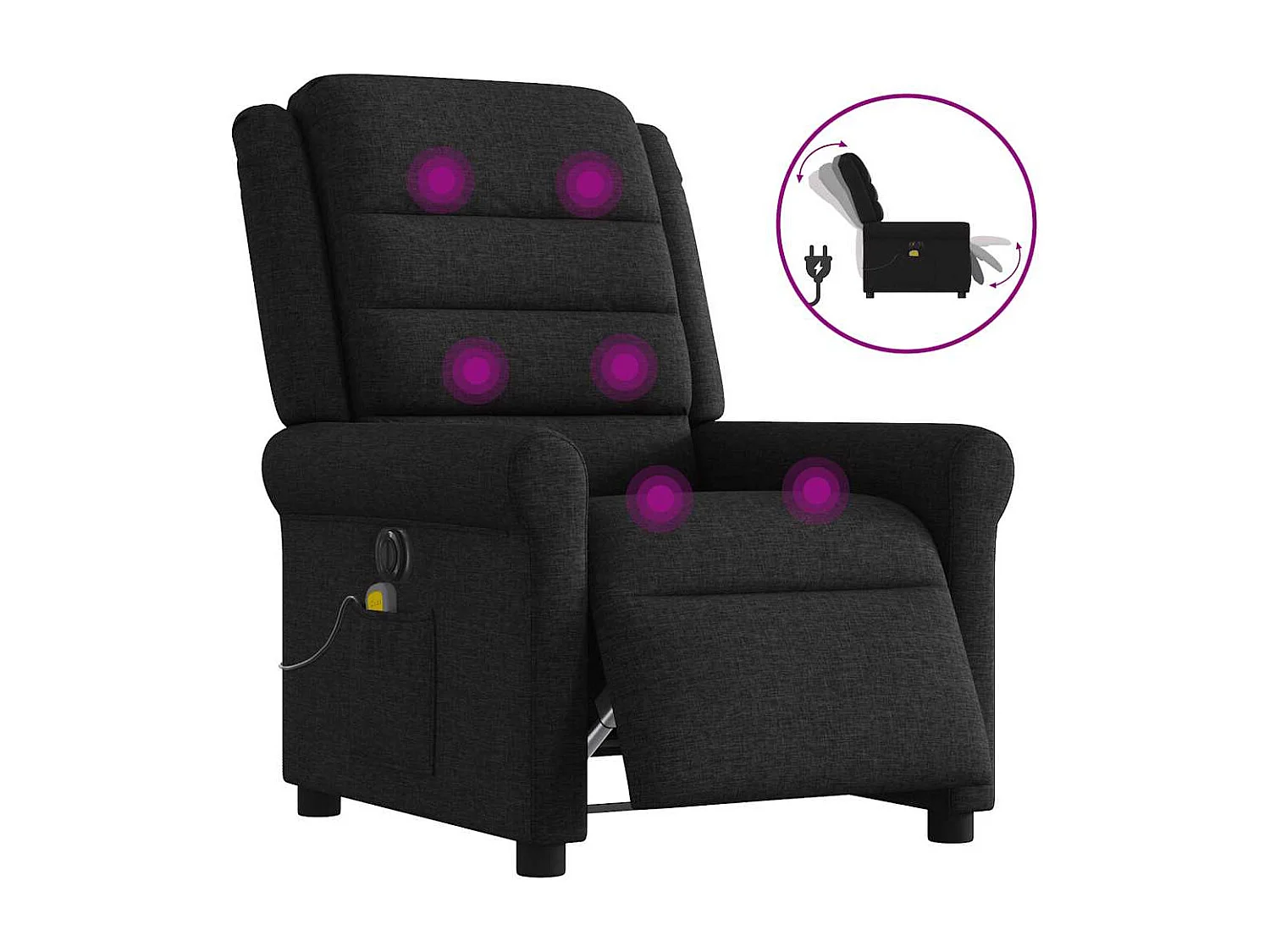Fauteuil inclinable électrique-Fauteuil de massage de Salon Noir Tissu SHL2557