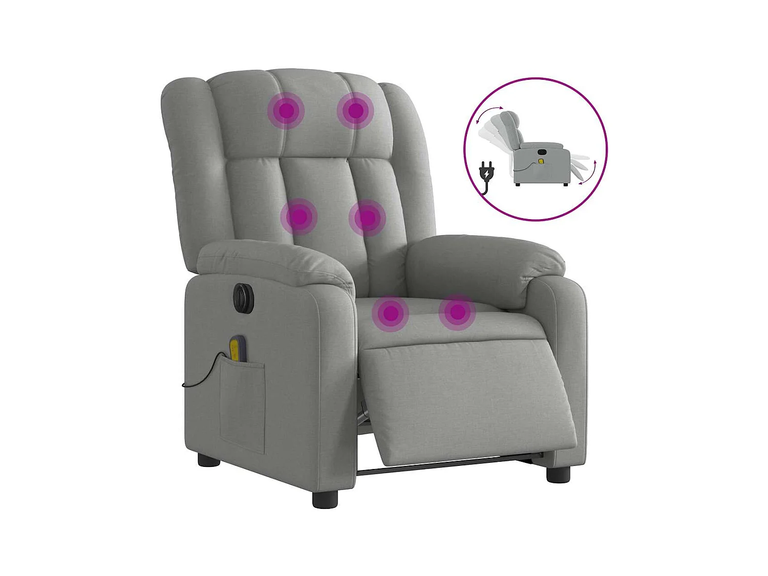 Fauteuil inclinable électrique-Fauteuil de massage de Salon gris clair tissu SHL5073