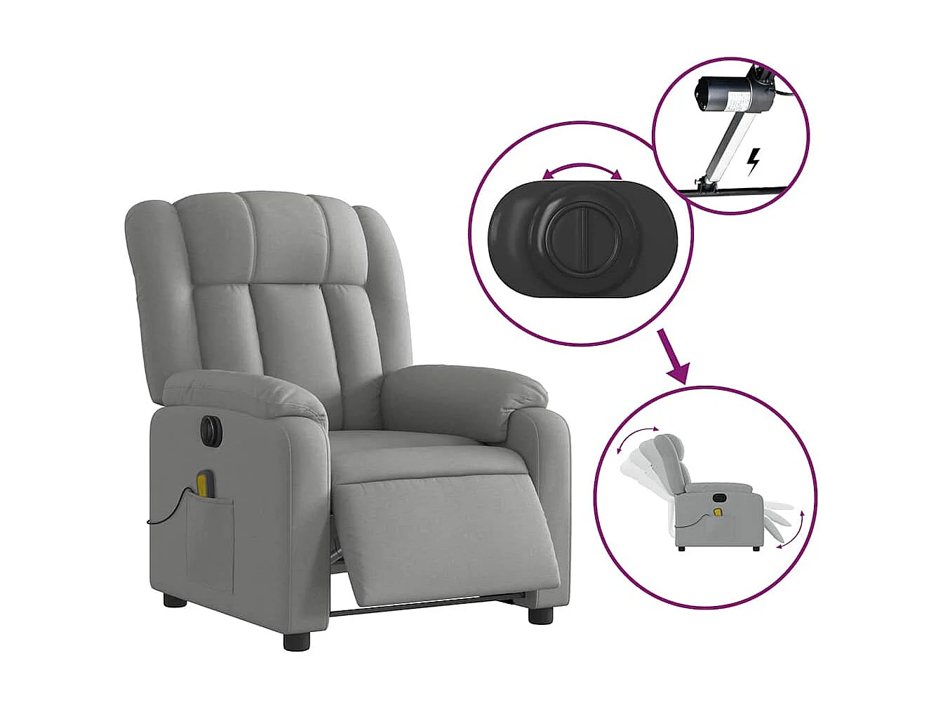 Sillón de relax | Sillón reclinable de masaje eléctrico tela gris claro SHL5321