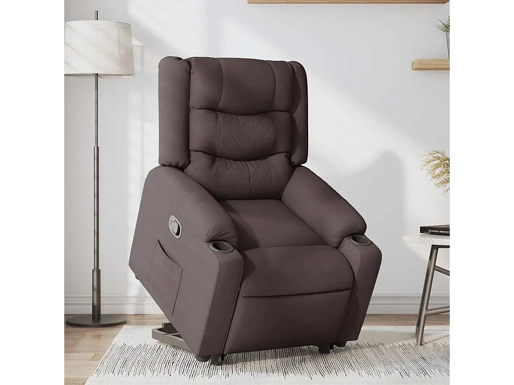 Relaxsessel | Lounge Sessel für Wohnzimmer mit Aufstehhilfe Dunkelbraun Stoff SHL58161