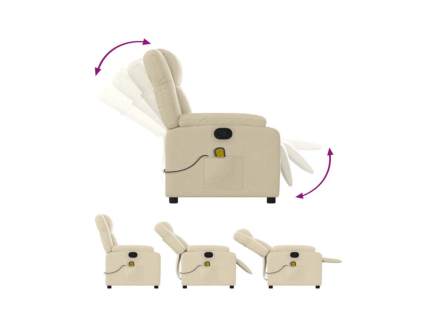 Fauteuil inclinable-Chaise de relax-Fauteuil de Massage crème tissu SHL3590