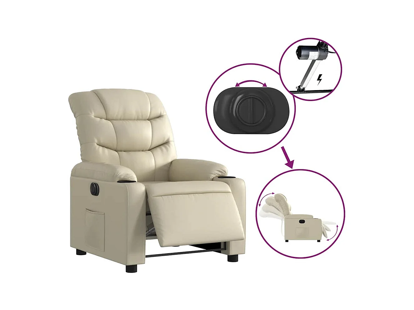 Sillón de relax | Silla | Sillón reclinable eléctrico de cuero sintético crema SHL4731