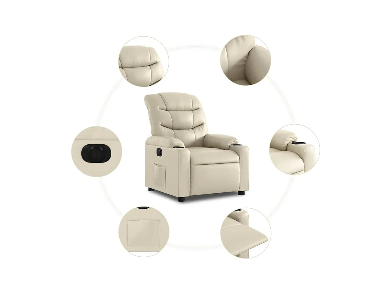 Sillón de relax | Silla | Sillón reclinable eléctrico de cuero sintético crema SHL4731