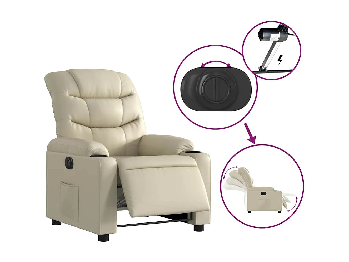 Fauteuil inclinable électrique-Chaise de relax-Fauteuil salon Crème Similicuir SHL945