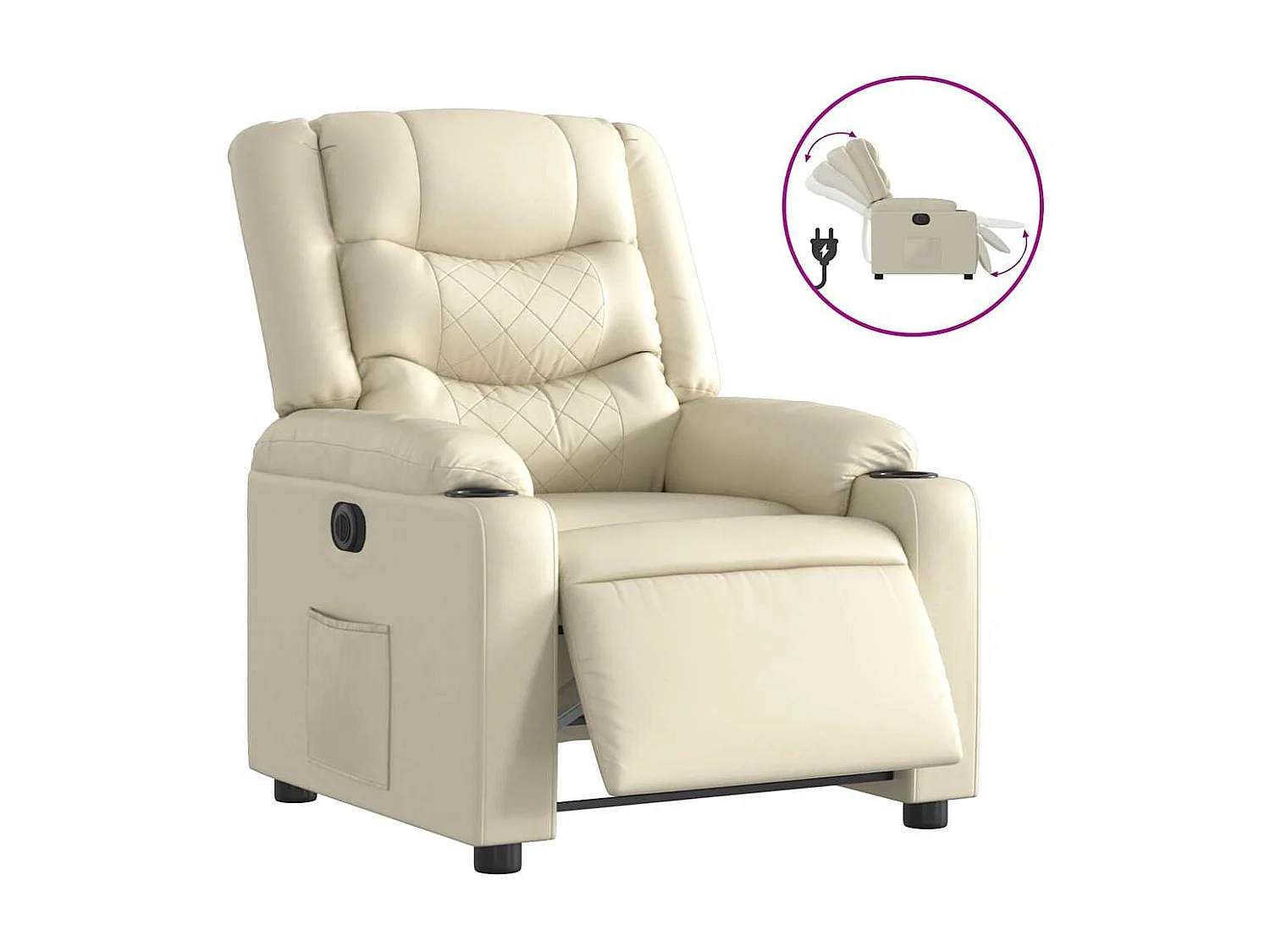 Relaxsessel Elektrisch | Lounge Sessel indoor Creme Kunstleder SHL52668