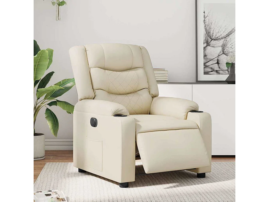Relaxsessel Elektrisch | Lounge Sessel indoor Creme Kunstleder SHL52668