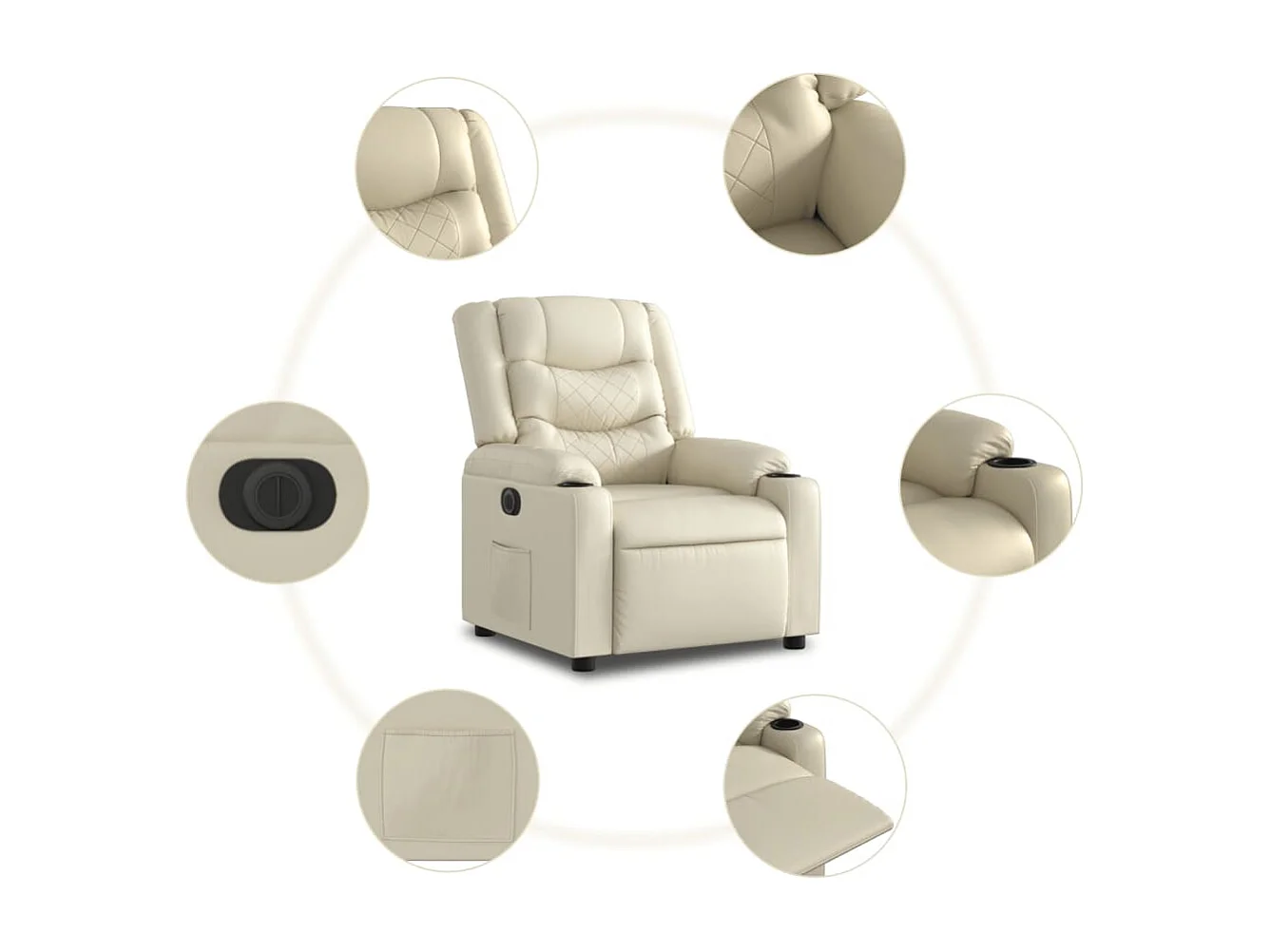 Relaxsessel Elektrisch | Lounge Sessel indoor Creme Kunstleder SHL52668