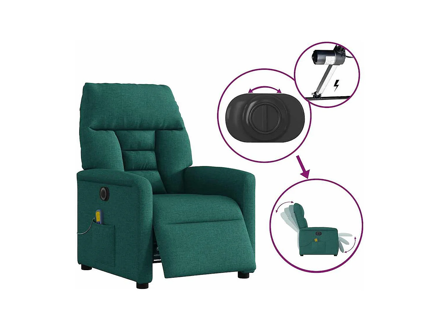Fauteuil inclinable électrique-Fauteuil de massage de Salon Vert foncé Tissu SHL3589