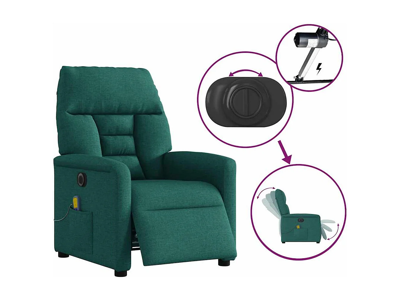 Fauteuil inclinable électrique-Fauteuil de massage de Salon Vert foncé Tissu SHL3589